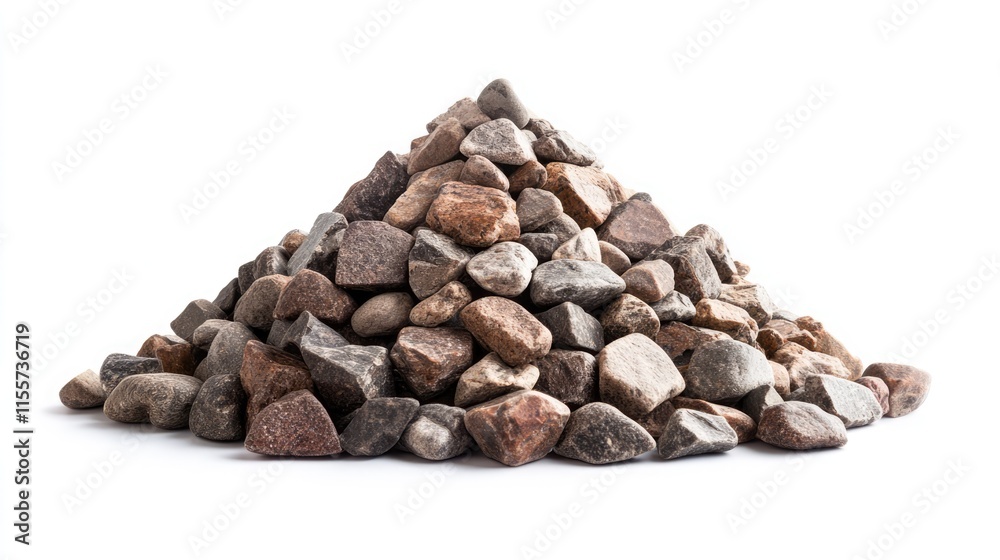 Pyramid of assorted pebbles arranged in a pile on a clean white background for construction or landscaping use Pyramid of assorted pebbles arranged in a pile on a clean white background for construction or landscaping use