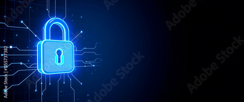 Digital Padlock icon Cyber security technology , Line and Triangle with a Network of Points ,Padlock icon Cyber security technology , Lines, Triangles, copy space