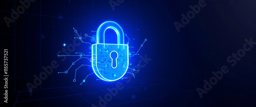 Digital Padlock icon Cyber security technology , Line and Triangle with a Network of Points ,Padlock icon Cyber security technology , Lines, Triangles, copy space