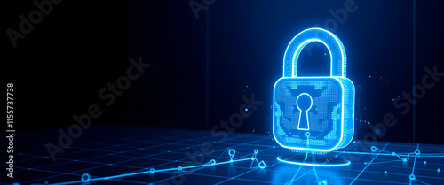 Digital Padlock icon Cyber security technology , Line and Triangle with a Network of Points ,Padlock icon Cyber security technology , Lines, Triangles, copy space