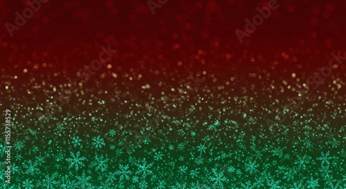 Red and Green Festive Sparkle: A mesmerizing background with red and green hues, adorned with a soft glow of twinkling lights and delicate snowflakes. Ideal for holiday designs, invitations.