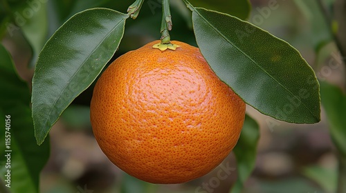 Wallpaper Mural Ripe tangerine hanging from a citrus tree surrounded by vibrant green leaves in a close-up view Torontodigital.ca