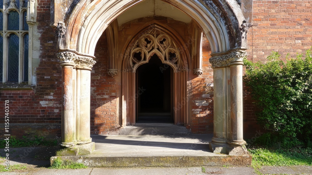 Obraz premium Norman architecture of a church entrance showcasing Romanesque style with detailed stonework and elegant archway design