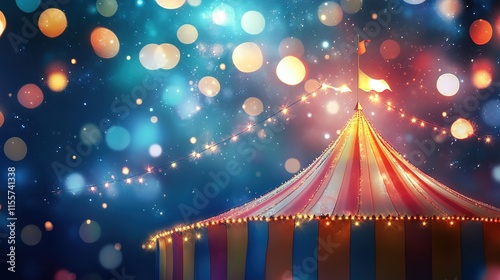 Colorful multi colored circus tent background and twinkling lights with space for copy. 8k Resolution