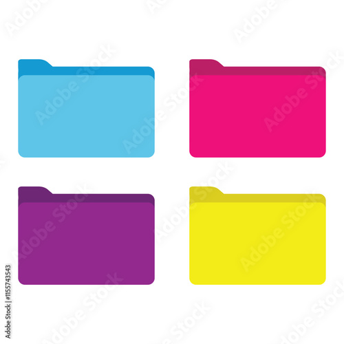 File folder icon set. Different colour files and folders icon isolated on white background. Document directory sign. Set of flat icons folder for your web site, app and ui design. Vector illustration.