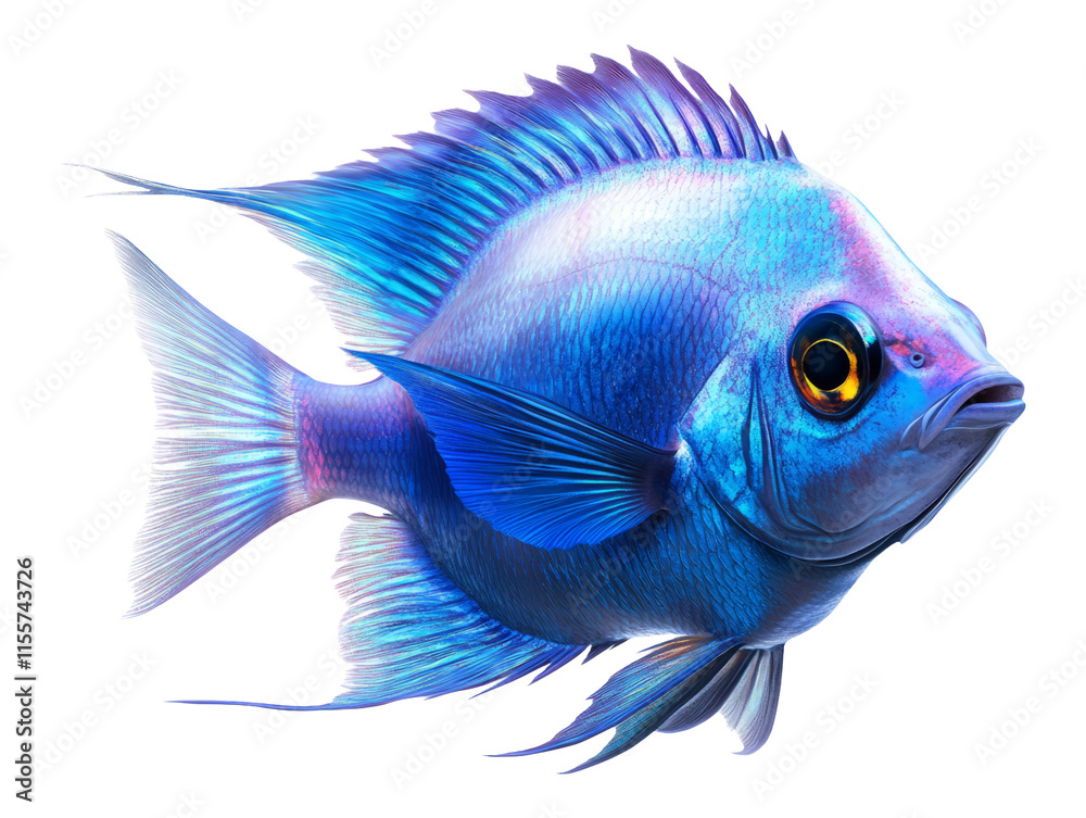 Fototapeta premium Vibrant Blue Fish Isolated with Flat Reflective Body Setting