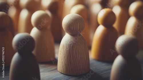 Selecting the Ideal Employee Wooden Figures Representing HR HRM HRD Concepts in Team Dynamics and Recruitment Process