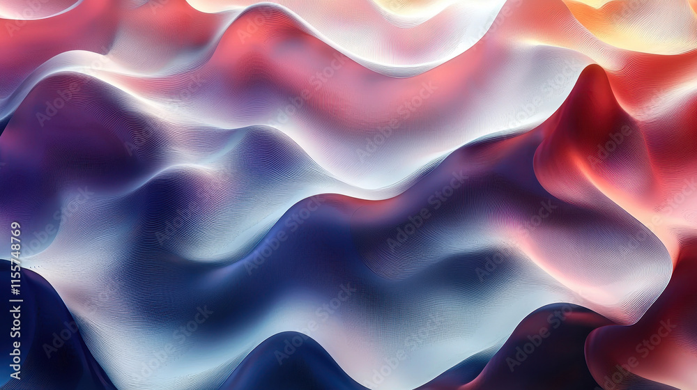 Obraz premium Abstract Liquid Waves: A mesmerizing abstract image showcasing fluid, undulating forms in a vibrant palette of blues, reds, and purples.
