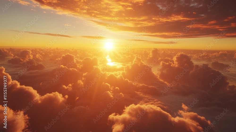 Golden hour sun rays illuminating clouds in a vibrant sky at sunset creating a serene and magical atmospheric landscape Golden hour sun rays illuminating clouds in a vibrant sky at sunset creating a serene and magical atmospheric landscape