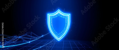Digital Shield protects icon Safe concept , Line and Triangle with a Network of Points ,Shield protects icon of Lines and Triangles, Geometric Shield protects icon, Lines, Triangles, copy space