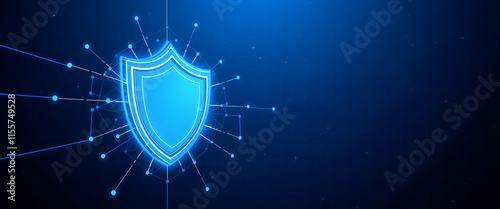 Digital Shield protects icon Safe concept , Line and Triangle with a Network of Points ,Shield protects icon of Lines and Triangles, Geometric Shield protects icon, Lines, Triangles, copy space