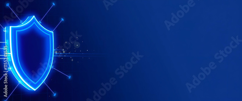 Digital Shield protects icon Safe concept , Line and Triangle with a Network of Points ,Shield protects icon of Lines and Triangles, Geometric Shield protects icon, Lines, Triangles, copy space