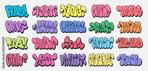 illustration set graffiti flop lettering aerosol can spray paint