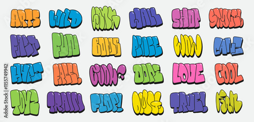 illustration set graffiti flop lettering aerosol can spray paint