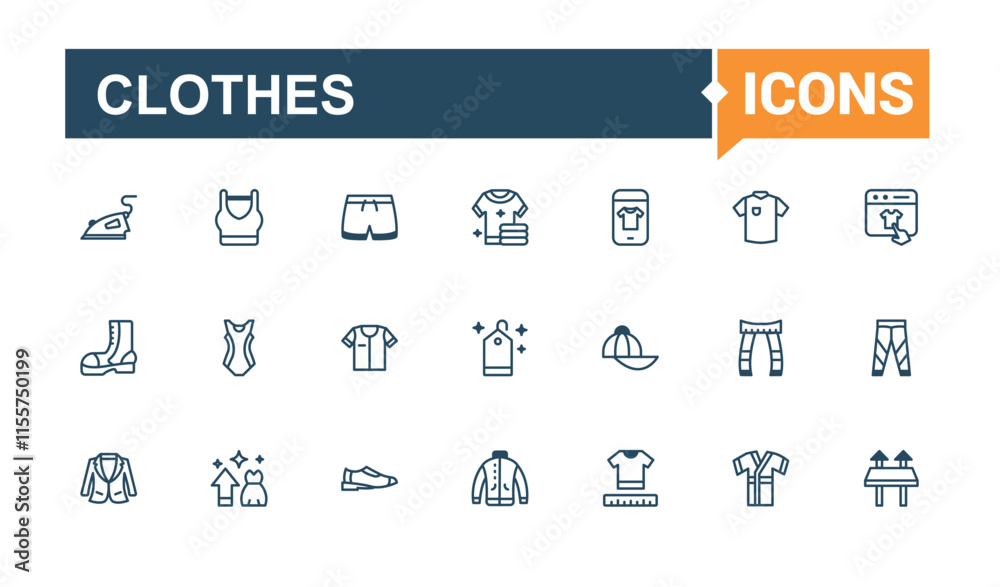 Clothes linear icon. Contains related to out, jeans, outerwear, hoody, pant, sweater, top, fashion. Minimal icons. Solid line editable vector illustration. Clothes linear icon. Contains related to out, jeans, outerwear, hoody, pant, sweater, top, fashion. Minimal icons. Solid line editable vector illustration.
