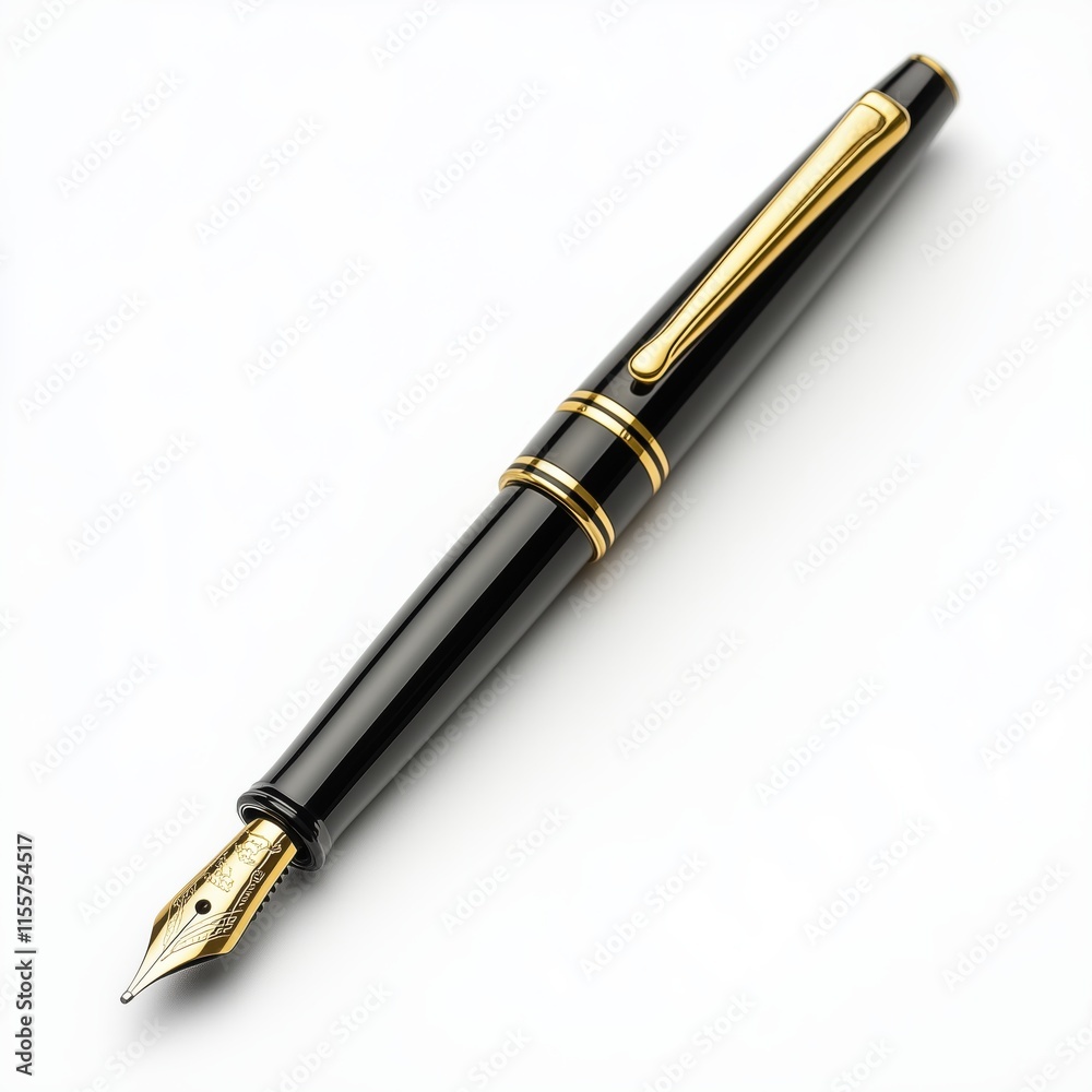 Elegant black and gold fountain pen on white background Elegant black and gold fountain pen on white background