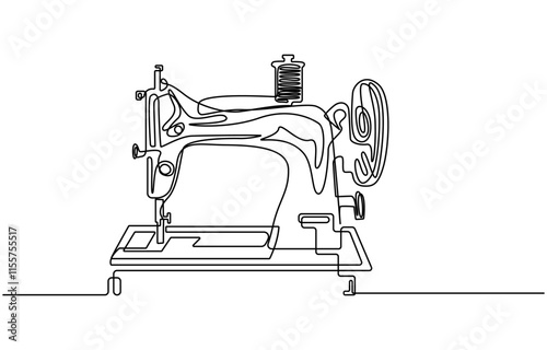 One continuous line drawing of Antiques illustration. Antiques sewing machine design in simple continuous linear style 