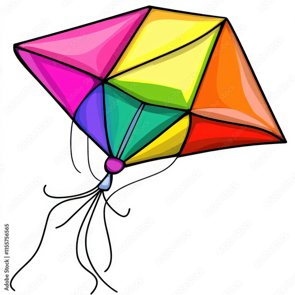 Brightly Colored Kite Soaring in a Clear Sky, Perfect for Outdoor Activities and Family Fun, Ideal for Children's Games and Festive Events Brightly Colored Kite Soaring in a Clear Sky, Perfect for Outdoor Activities and Family Fun, Ideal for Children's Games and Festive Events