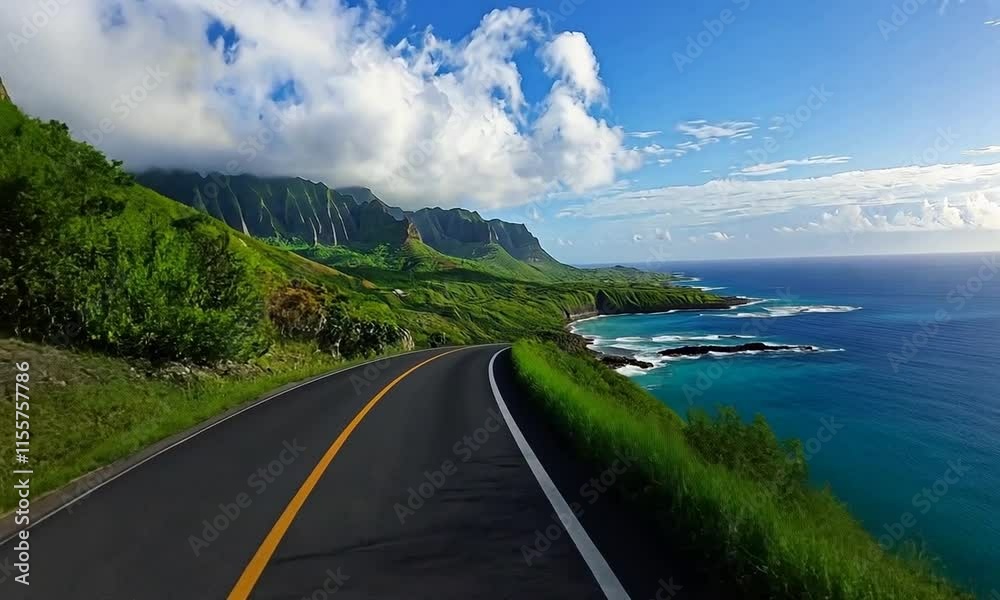 Road to the sea surrounded by lush green trees Road to the sea surrounded by lush green trees