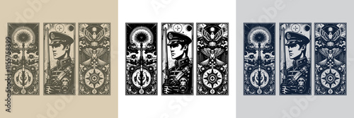 mystical modern soldier man playing card tattoo design