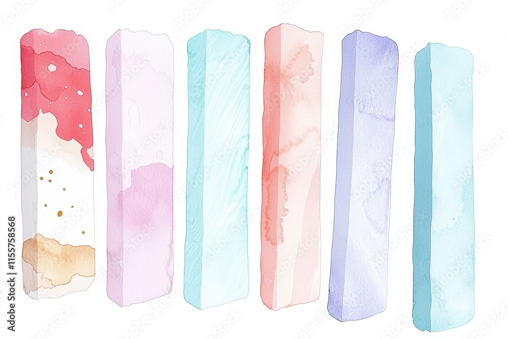 Naklejka premium A serene pastel watercolor gradient transitioning from soft peach and light lavender to baby blue and pale mint green, accented with faint golden highlights and delicate swirls, evoking a dreamy 
