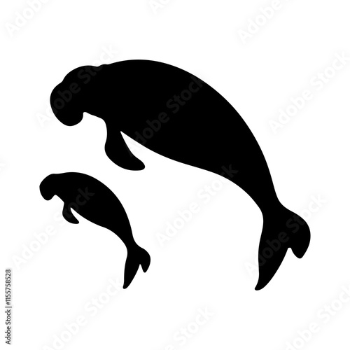 Manatee baby silhouette vector illustration design on white background.