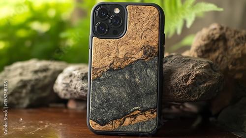 A photo of a custom-made eco-friendly phone case with a personalized design, showcasing the blend of technology and sustainability.
