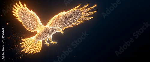Digital Flying Eagle , Line and Triangle with a Network of Points ,Flying Eagle of Lines and Triangles, Geometric Flying Eagle, Lines, Triangles, copy space