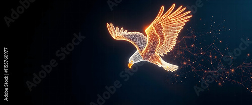 Digital Flying Eagle , Line and Triangle with a Network of Points ,Flying Eagle of Lines and Triangles, Geometric Flying Eagle, Lines, Triangles, copy space