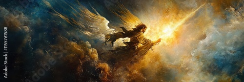 Elijah glows as he rides the chariot of fire into the heavenly realms. Generative AI