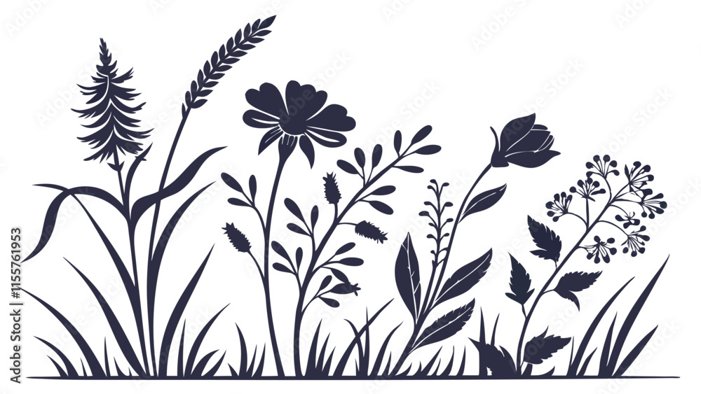 grass and flowers vector.
