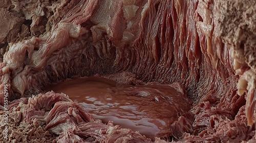 detailed close-up of animal fat being melted and poured into molds. The smooth texture of the fat contrasts with the raw materials, highlighting the transformation process in food and manufacturing. 