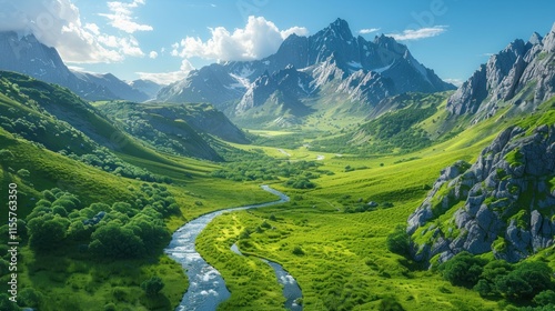 Serene Mountain Valley Landscape: A Breathtaking View of Nature's Majesty