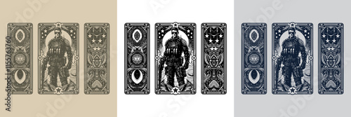 powerful modern soldier man playing card tattoo design