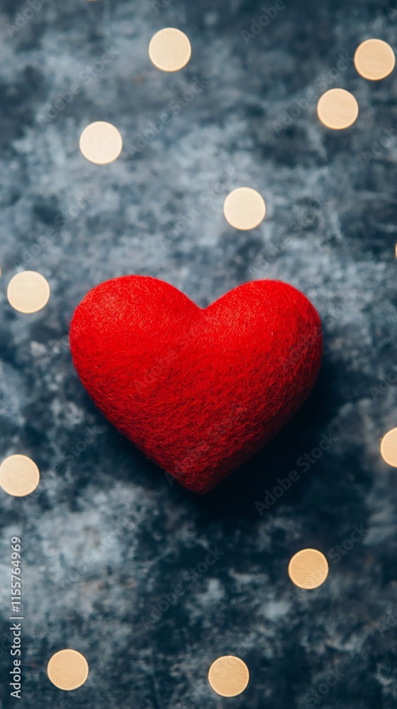 Romantic Red Heart Valentines Day Love Bokeh Lights Felt Heart Romantic Red Heart Valentines Day Love Bokeh Lights Felt Heart