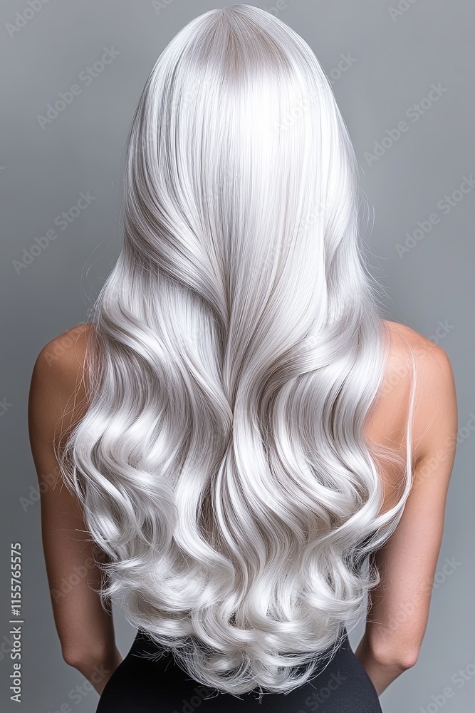 Naklejka premium Glossy Platinum Blonde Hair with Icy Silver Undertones