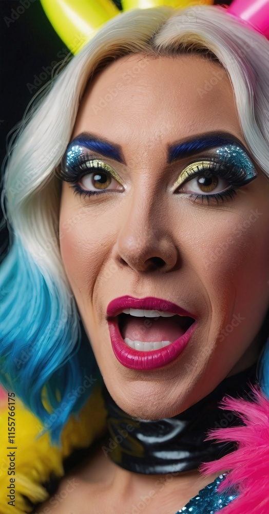 Obraz premium portrait of a person with makeup, closeup on a face of a drag queen