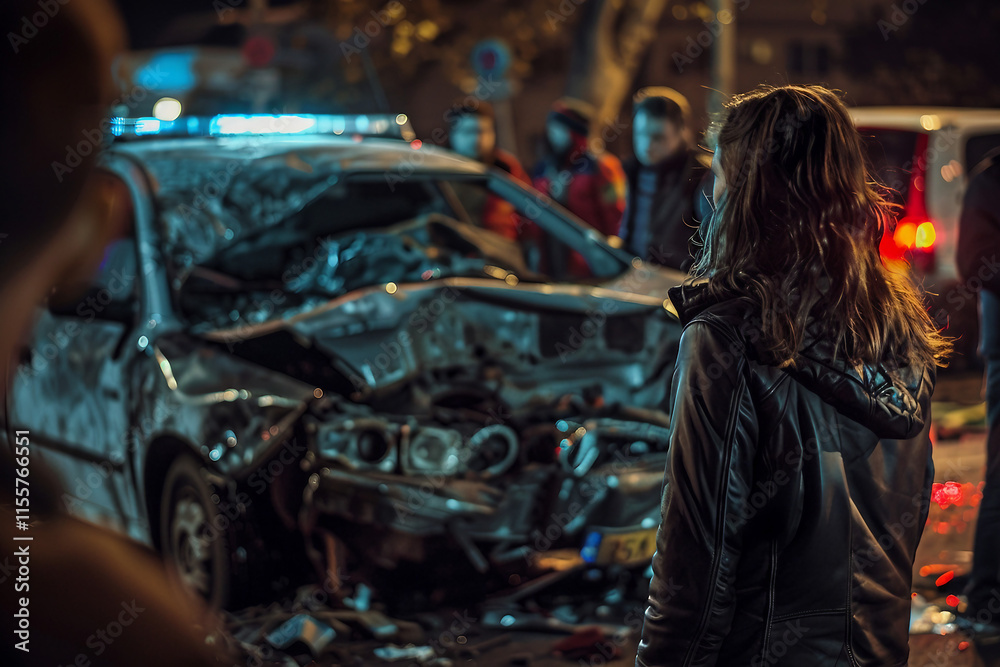 A car accident scene with a police and an ambulance generative ai design A car accident scene with a police and an ambulance generative ai design