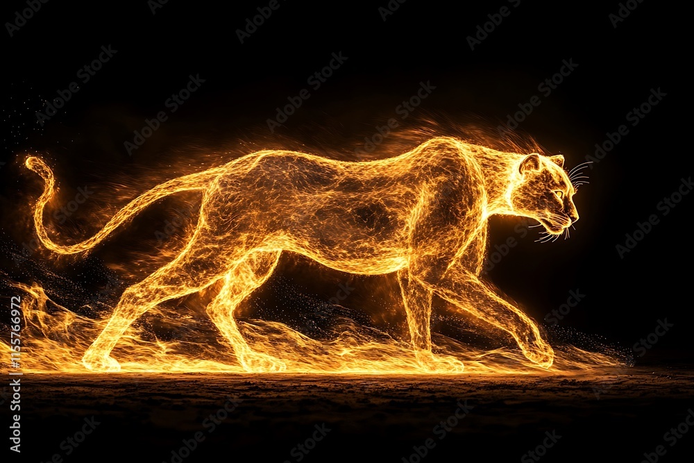 Fiery Big Cat Running at Night Fiery Big Cat Running at Night