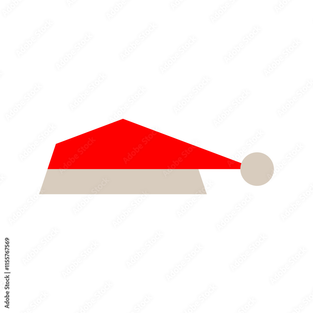 Ilustração Vetorial Geométrica do Chapéu do Papai Noel em Design Minimalista e Estilo Moderno para Temática Natalina