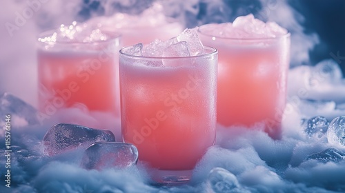 Frozen Red Cocktail Drinks with Ice Cubes photo