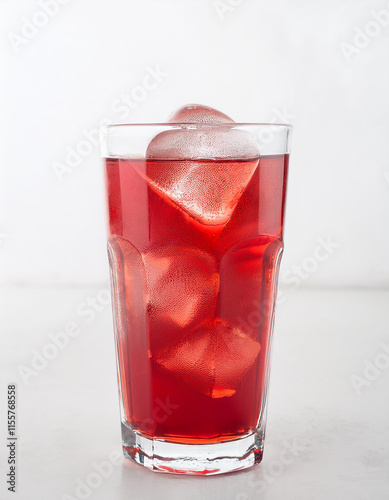 Wallpaper Mural Red drink with ice in clear glass on white background. Tasty beverage. Torontodigital.ca