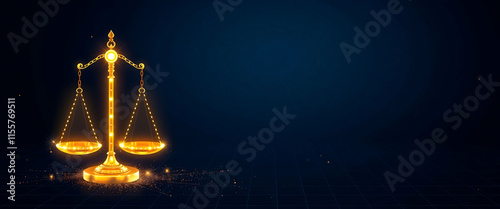 Digital Scale icon Law and Justice, Line and Triangle with a Network of Points ,Scale icon Law and Justice of Lines and Triangles, Geometric Scale icon Law and Justice, Lines, Triangles, copy space