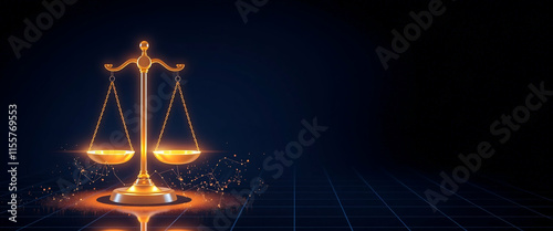 Digital Scale icon Law and Justice, Line and Triangle with a Network of Points ,Scale icon Law and Justice of Lines and Triangles, Geometric Scale icon Law and Justice, Lines, Triangles, copy space