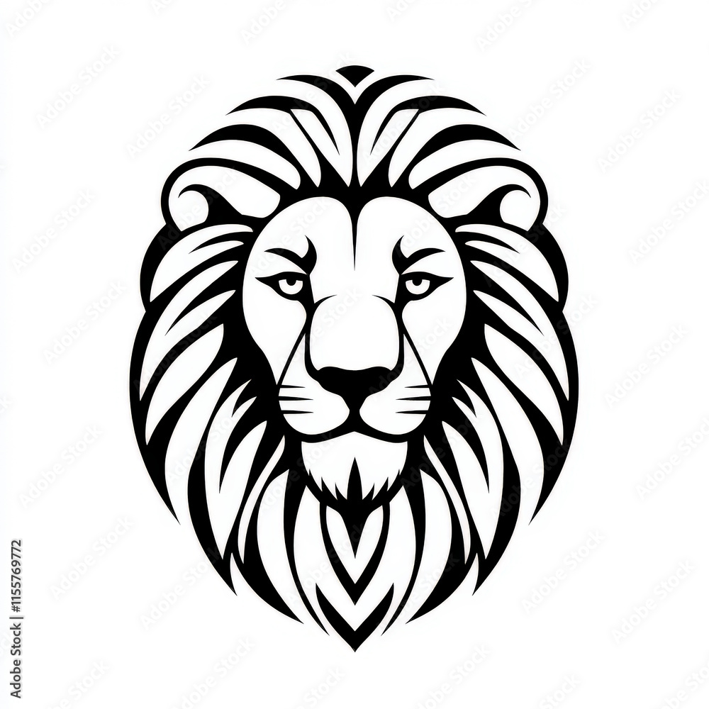 Obraz premium Detailed Black and White Lion Head Illustration with Intricate Line Art Patterns for Modern Design and Artistic Projects