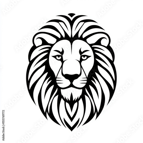 Detailed Black and White Lion Head Illustration with Intricate Line Art Patterns for Modern Design and Artistic Projects photo