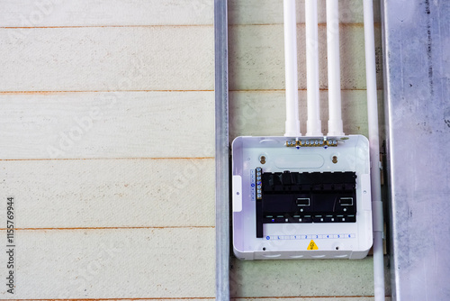 consumer unit of electric power station with pipe install on box