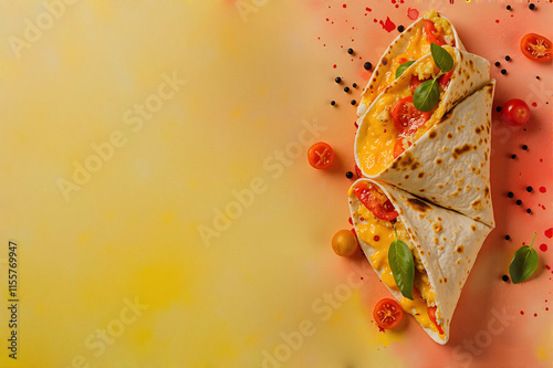 Flavorful Tortilla Wraps with Bacon, Cheese & Fresh Veggies – Watercolor Design