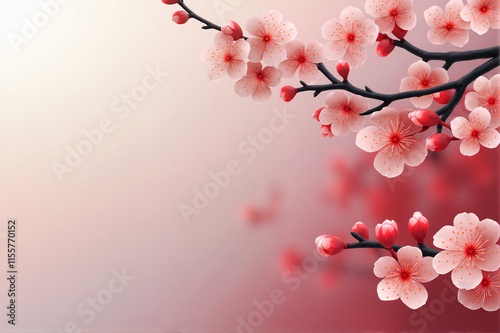Pink Cherry Blossom Tree with Soft Gradient Background