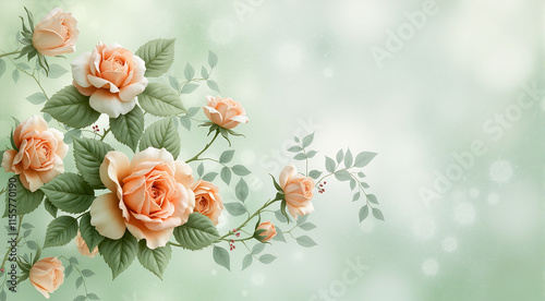 Romantic Pink Roses with Watercolor Background